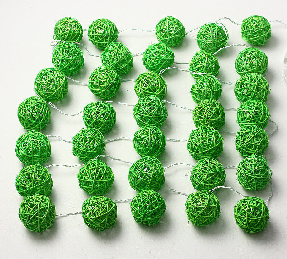3M Green Rattan Ball String Lights with 20 Warm White LED Lights