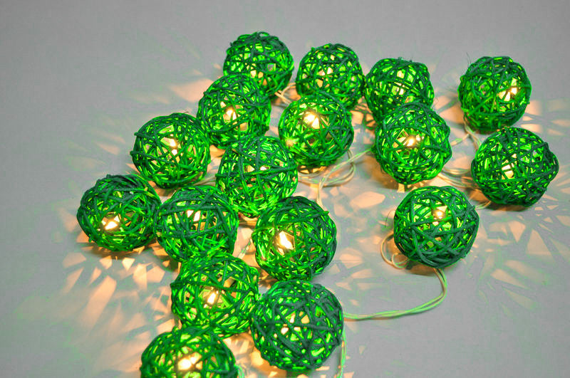 3M Green Rattan Ball String Lights with 20 Warm White LED Lights