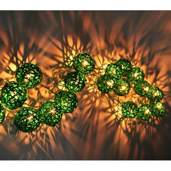 3M Green Rattan Ball String Lights with 20 Warm White LED Lights