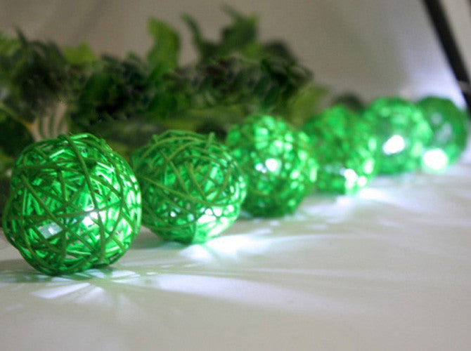 3M Green Rattan Ball String Lights with 20 Warm White LED Lights