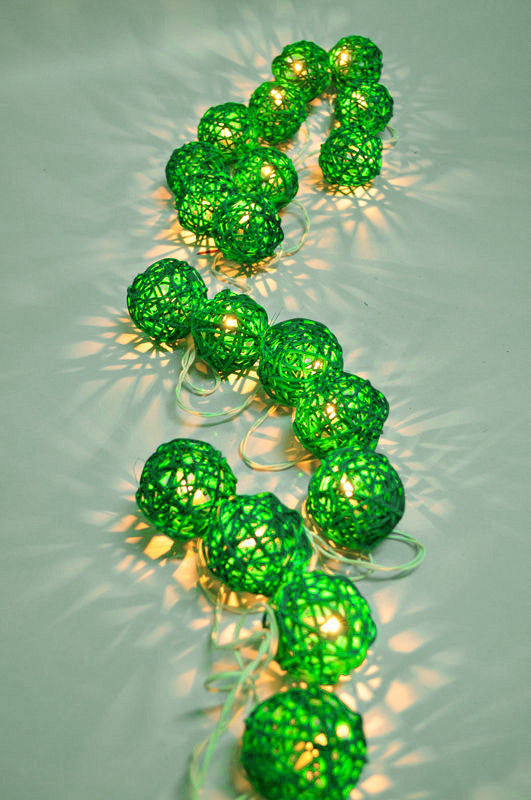 3M Green Rattan Ball String Lights with 20 Warm White LED Lights