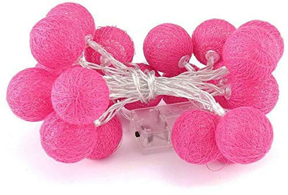 5M Hot Pink Cotton Ball Christmas Lights – 50 Warm White LEDs