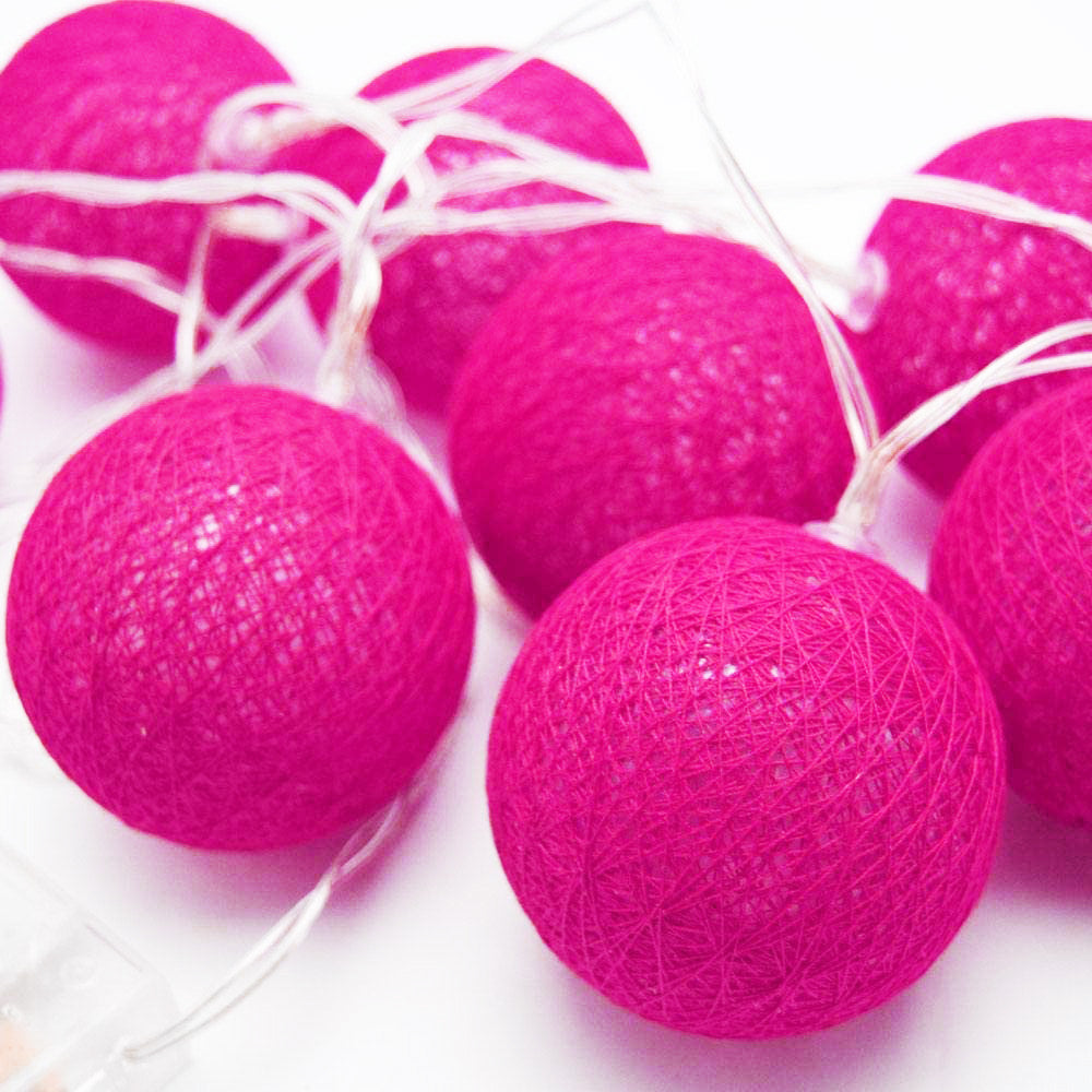 5M Hot Pink Cotton Ball Christmas Lights – 50 Warm White LEDs