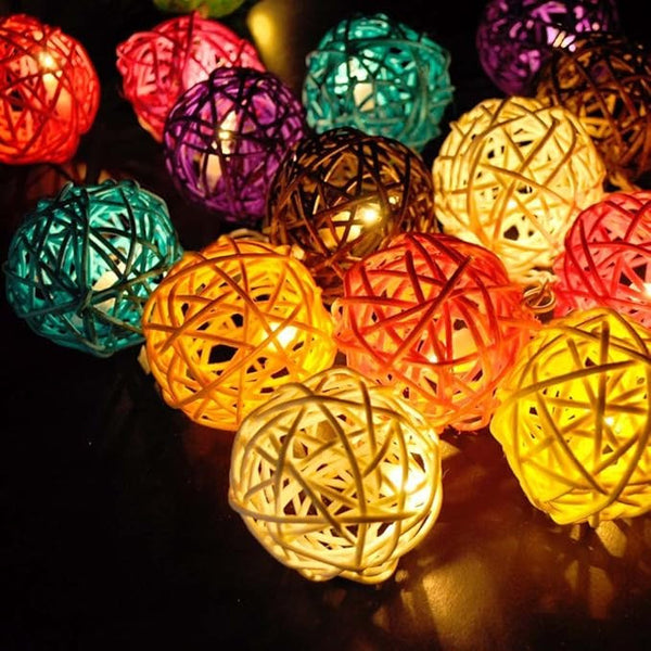 3M Multicolour Rattan Ball Christmas Lights – 20 Warm White LEDs