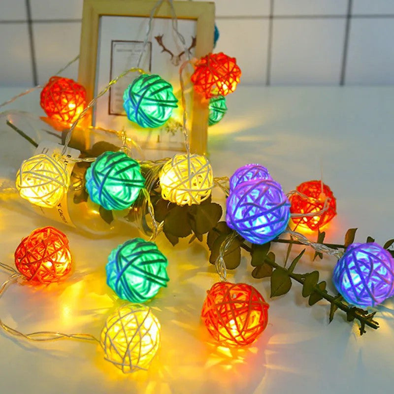 5M Multicolour Rattan Ball Christmas Lights – 50 Warm White LEDs