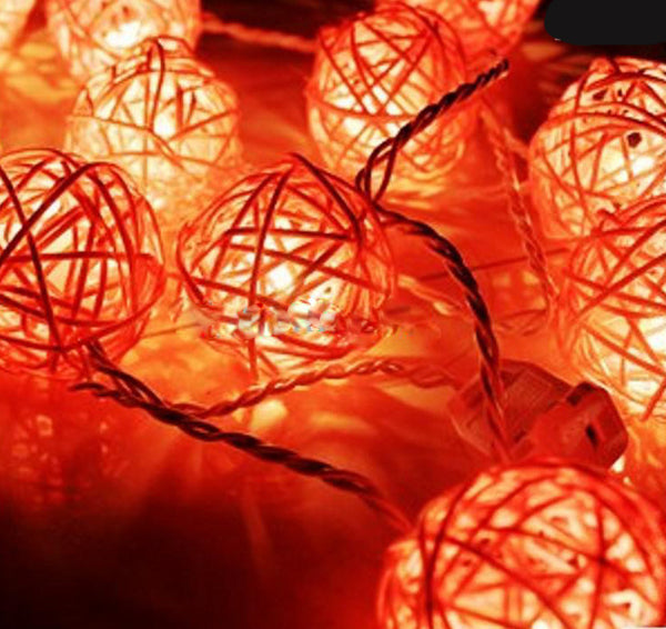 3M Orange Rattan Ball String Lights with 20 Warm White LED Lights