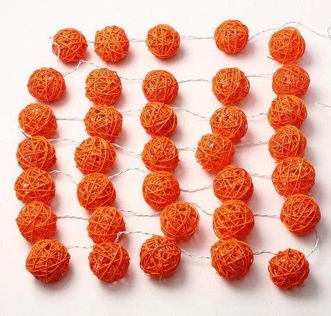 5M Orange Rattan Ball Christmas Lights – 50 Warm White LEDs