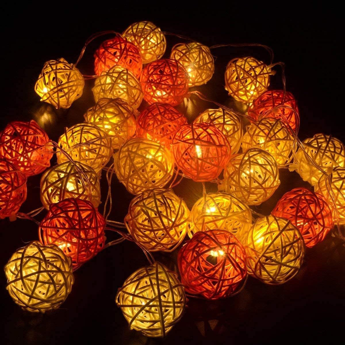 3M Orange & White Rattan Ball Christmas Lights – 20 Warm White LEDs