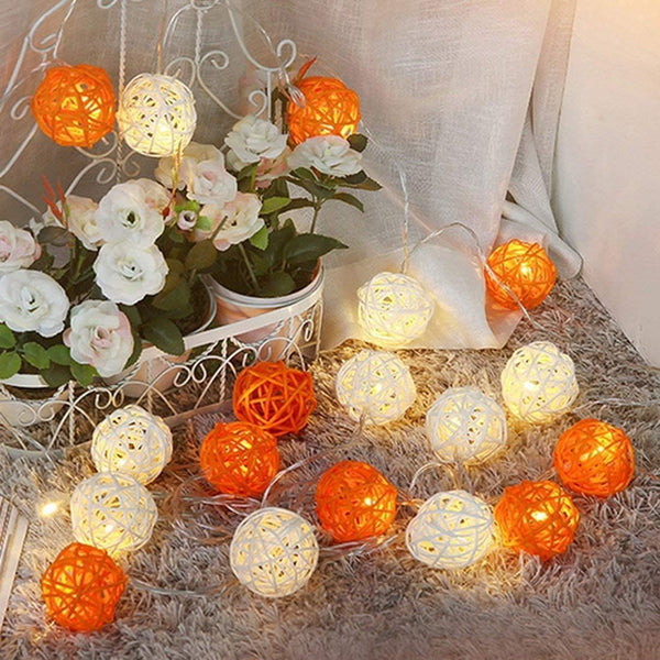 5M Orange & White Rattan Ball Christmas Lights – 50 Warm White LEDs