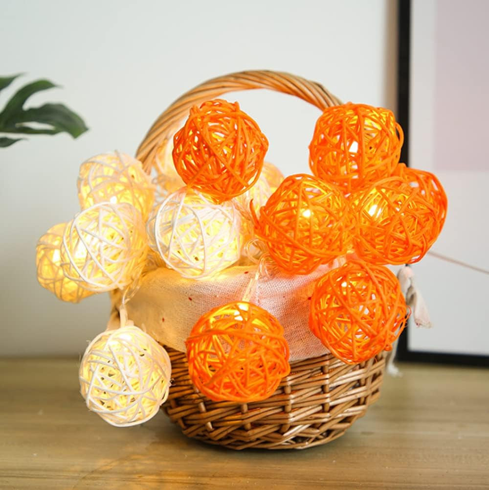 5M Orange & White Rattan Ball Christmas Lights – 50 Warm White LEDs