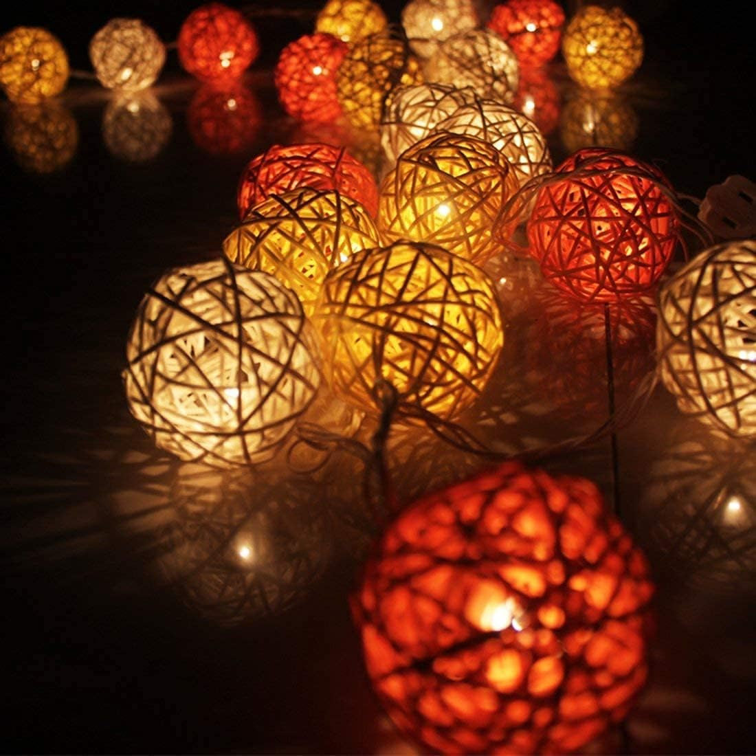 5M Orange & White Rattan Ball Christmas Lights – 50 Warm White LEDs