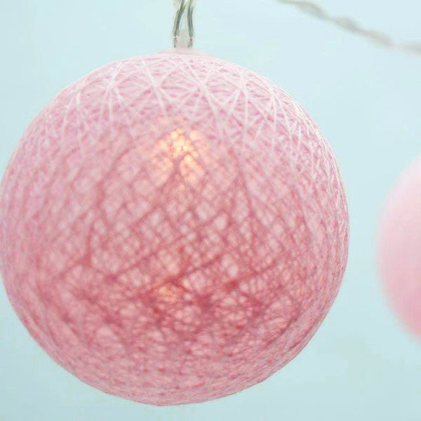 5M Pastel Pink Cotton Ball Christmas Lights – 50 Warm White LEDs