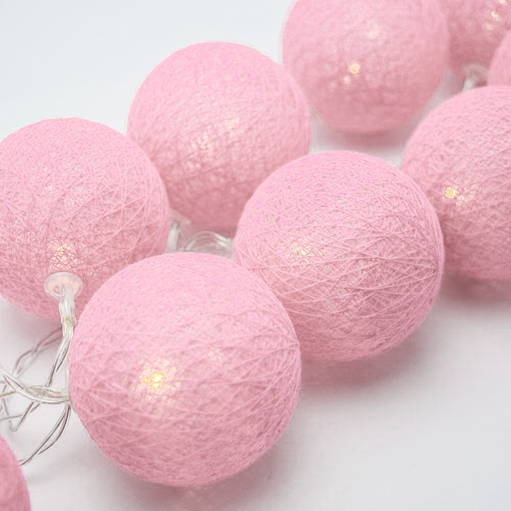 5M Pastel Pink Cotton Ball Christmas Lights – 50 Warm White LEDs