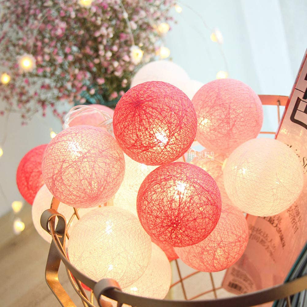 3M Pink & White Cotton Ball String Lights with 20 LED Lights