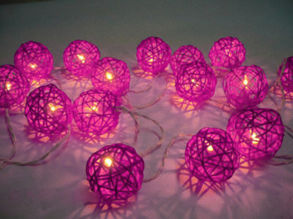 3M Pink Rattan Ball String Lights with 20 Warm White LED Lights