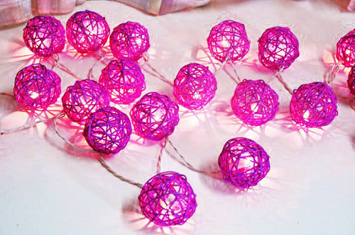 5M Pink Rattan Ball Christmas Lights – 50 Warm White LEDs