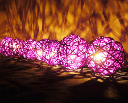 5M Pink Rattan Ball Christmas Lights – 50 Warm White LEDs