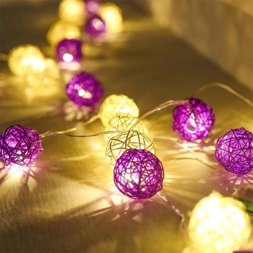 3M Purple & White Rattan Ball Christmas Lights – 20 Warm White LEDs
