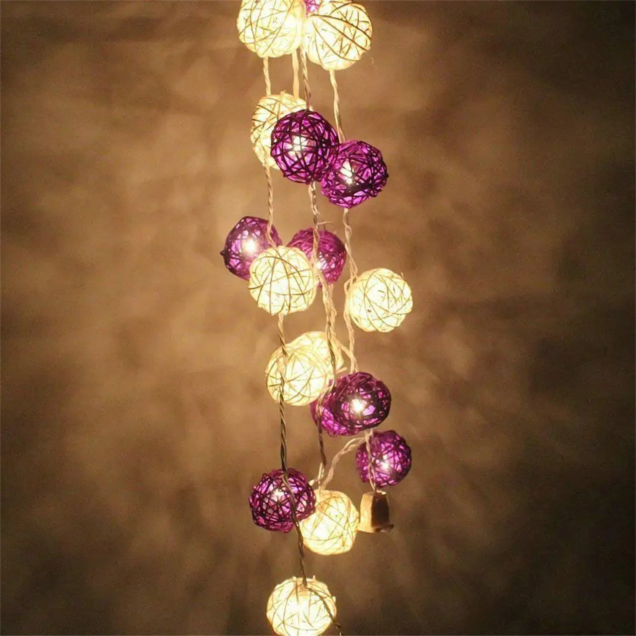 3M Purple & White Rattan Ball String Lights with 20 Warm White LED Lights