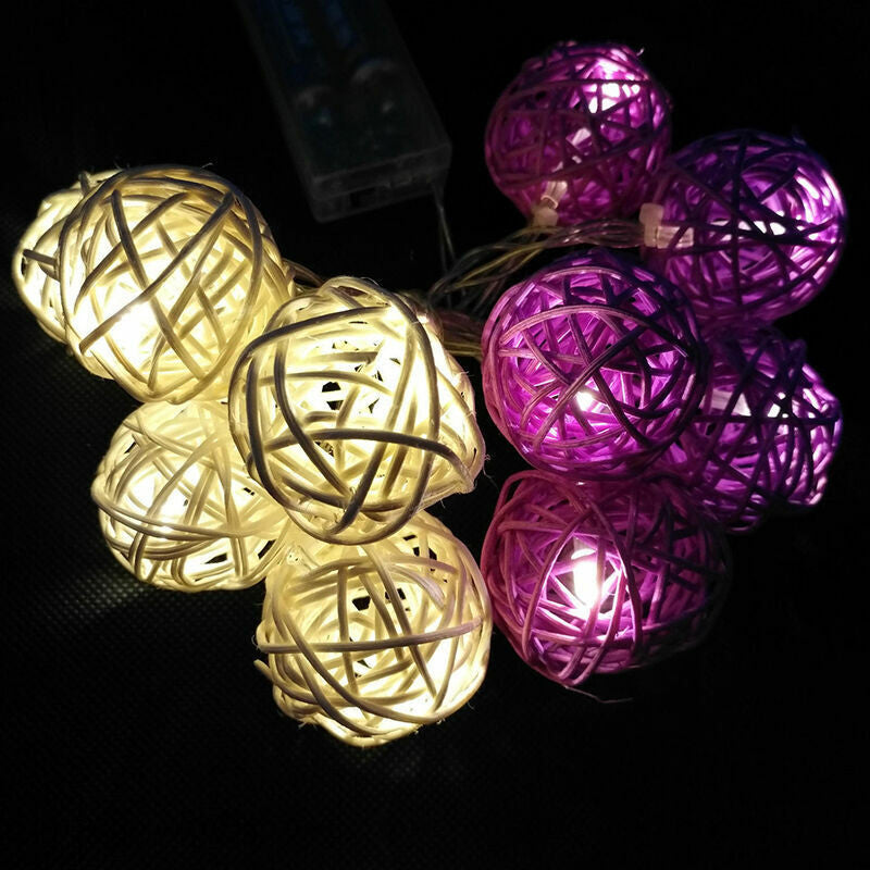 3M Purple & White Rattan Ball String Lights with 20 Warm White LED Lights