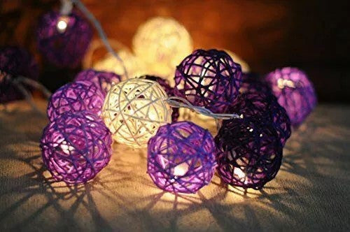 3M Purple & White Rattan Ball String Lights with 20 Warm White LED Lights