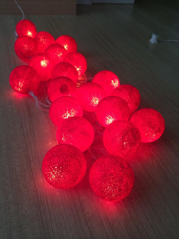 3M Red Cotton Ball String Lights with 20 LED Lights