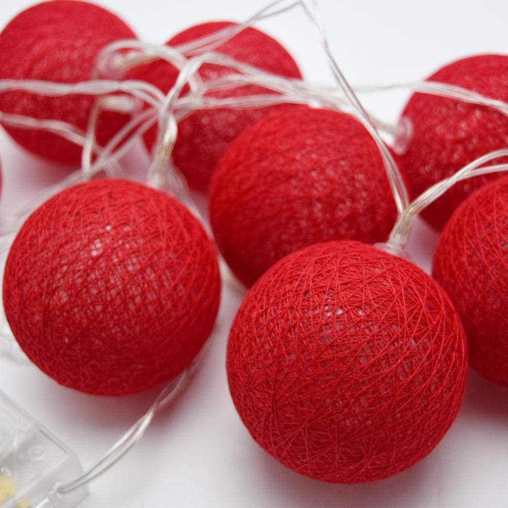 3M Red Cotton Ball String Lights with 20 LED Lights