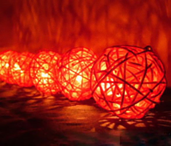 5M Red Rattan Ball String Lights with 50 Warm White LED Lights