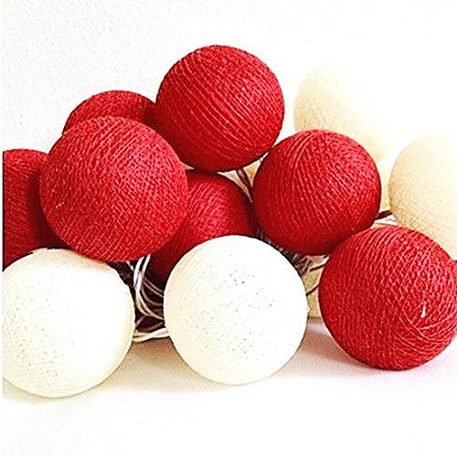 3M Red & White Cotton Ball Christmas Lights – 20 Warm White LEDs