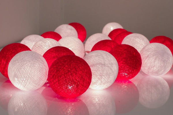 3M Red & White Cotton Ball String Lights with 20 LED Lights