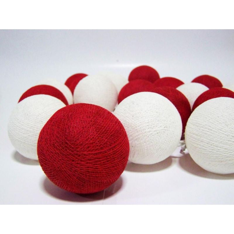 3M Red & White Cotton Ball Christmas Lights – 20 Warm White LEDs