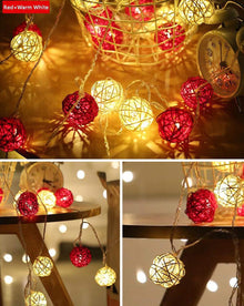 3M Red & White Rattan Ball Christmas Lights – 20 Warm White LEDs