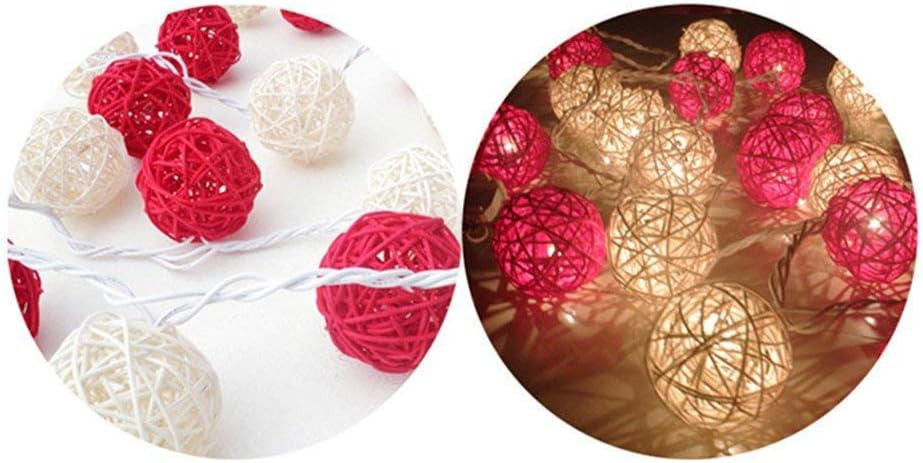5M Red & White Rattan Ball Christmas Lights – 50 Warm White LEDs