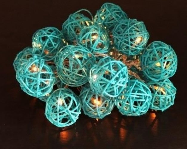 3M Turquoise Rattan Ball String Lights with 20 LED Lights