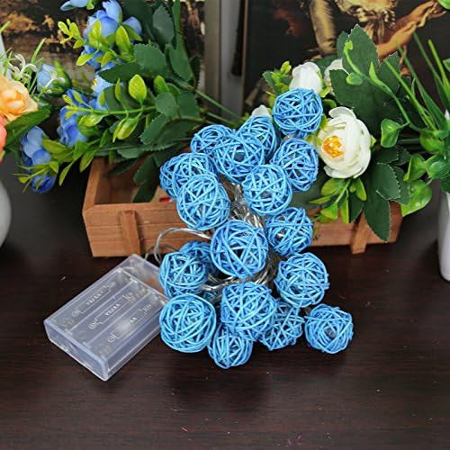 5M Turquoise Blue Rattan Ball Christmas Lights – 50 Warm White LEDs