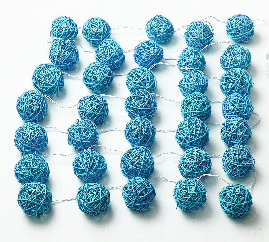 5M Turquoise Blue Rattan Ball Christmas Lights – 50 Warm White LEDs
