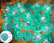 5M Turquoise Blue Rattan Ball Christmas Lights – 50 Warm White LEDs