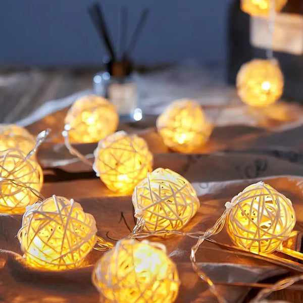 3M Yellow Rattan Ball Christmas Lights – 20 Warm White LEDs