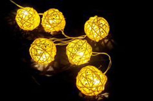 5M Yellow Rattan Ball Christmas Lights – 50 Warm White LEDs