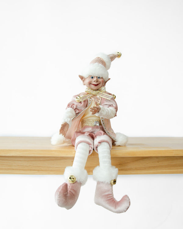 51cm Pink Gold Christmas Elf Decoration – Sequin Beaded Figure