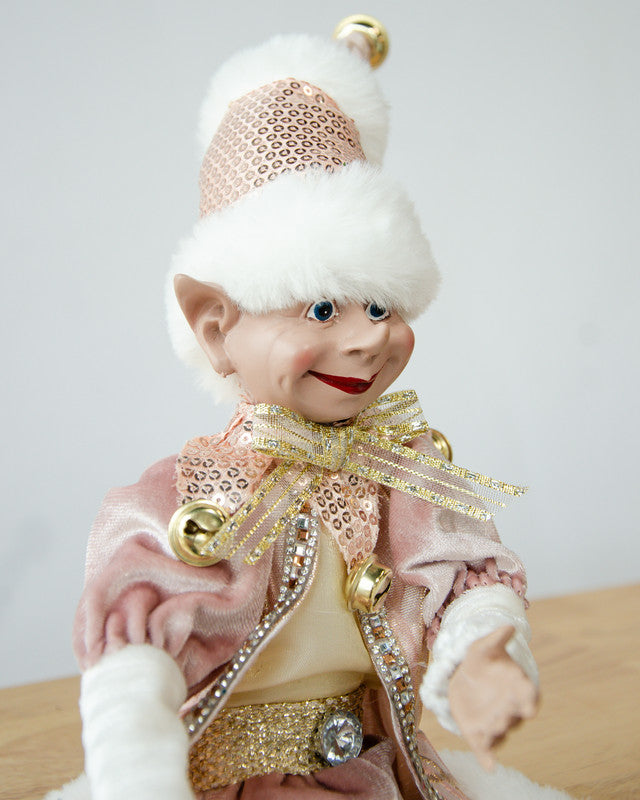 51cm Pink Gold Christmas Elf Decoration – Sequin Beaded Figure