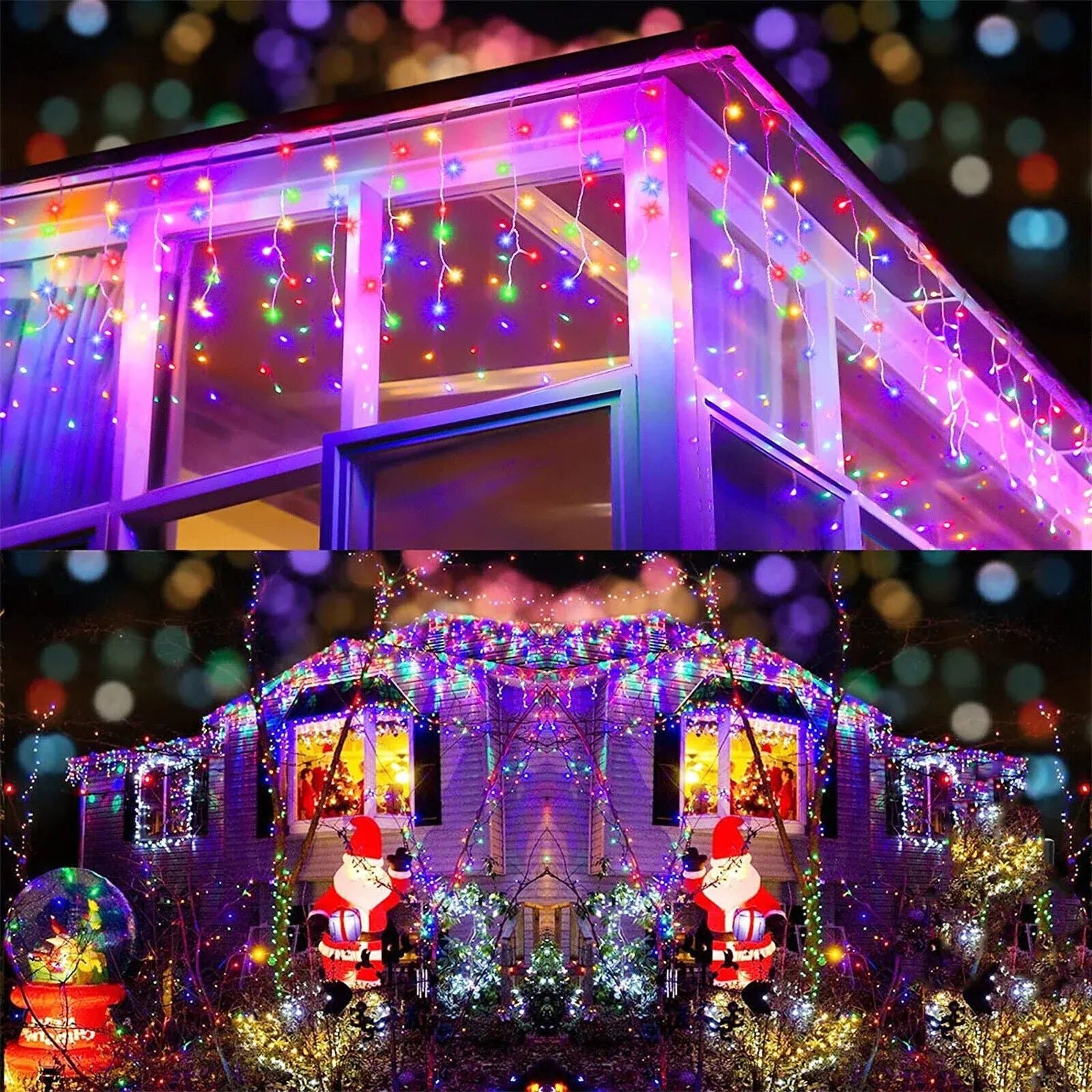 1.9M x 2M Multi-Coloured Curtain Christmas Lights