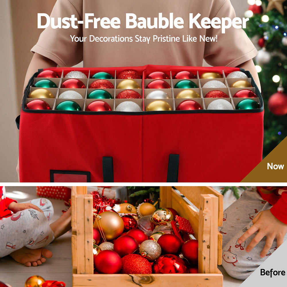 Christmas Bauble Storage Box 128 Slots – Red Non-Woven Fabric