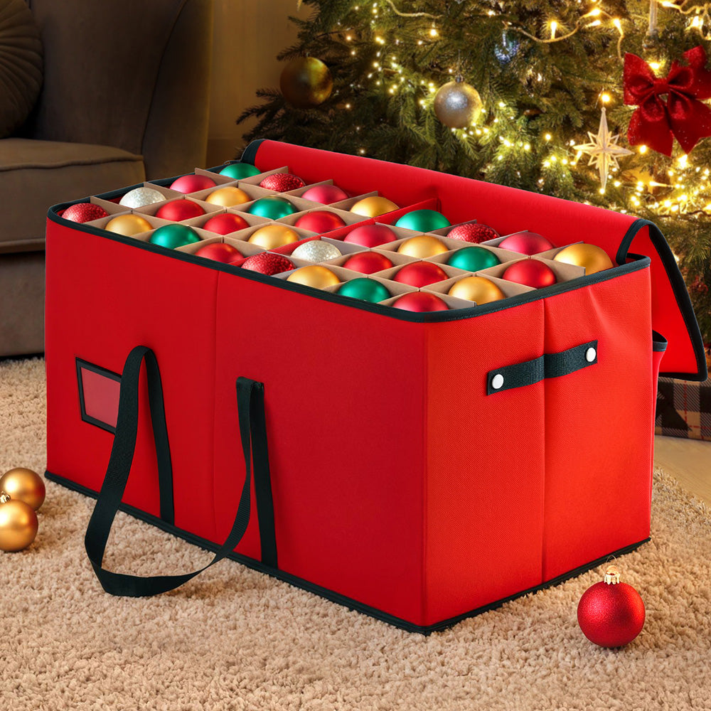 Christmas Bauble Storage Box 128 Slots – Red Non-Woven Fabric