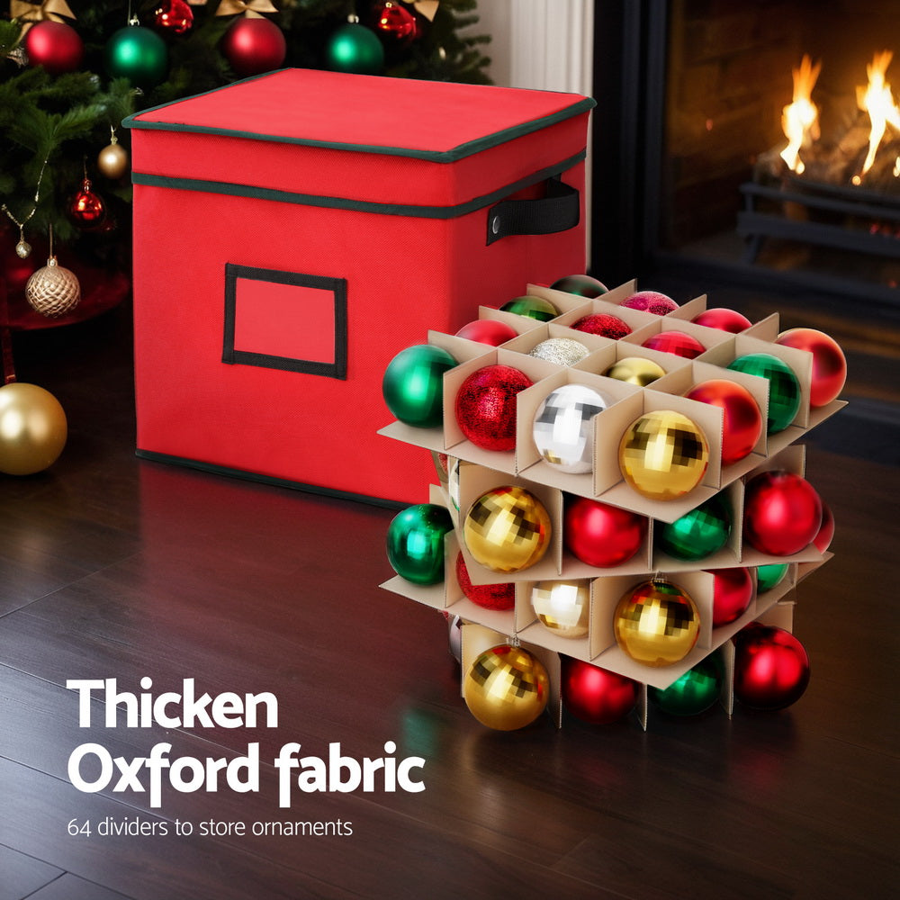 Christmas Bauble Storage Box 64 Slots – Red Oxford Fabric