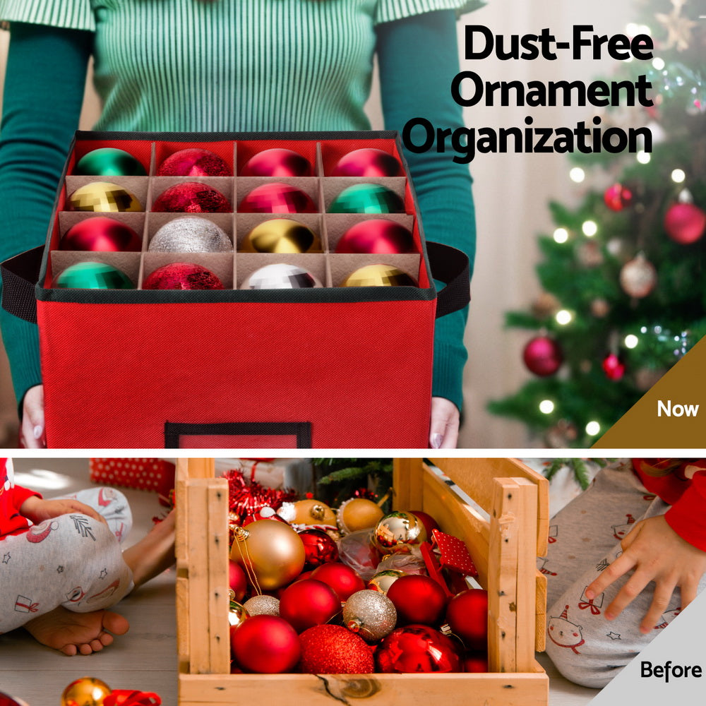Christmas Bauble Storage Box 64 Slots – Red Oxford Fabric