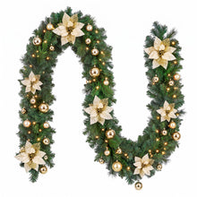 2.7M Pre-Lit Gold Poinsettia Christmas Garland with 30 LED