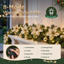 2.7M Pre-Lit Gold Poinsettia Christmas Garland with 30 LED
