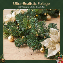 2.7M Pre-Lit Gold Poinsettia Christmas Garland with 30 LED