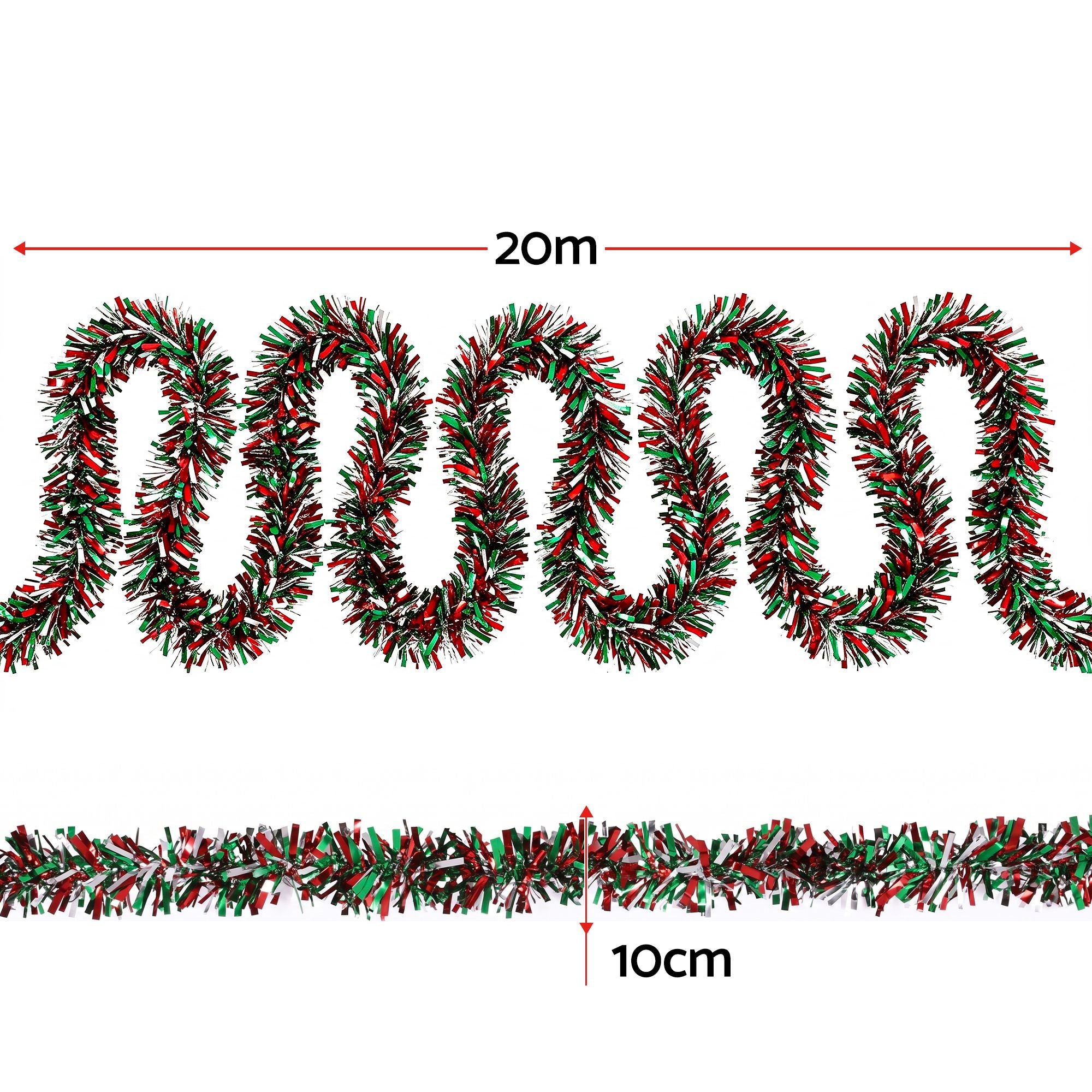 20M Red, Green & Silver Christmas Tinsel